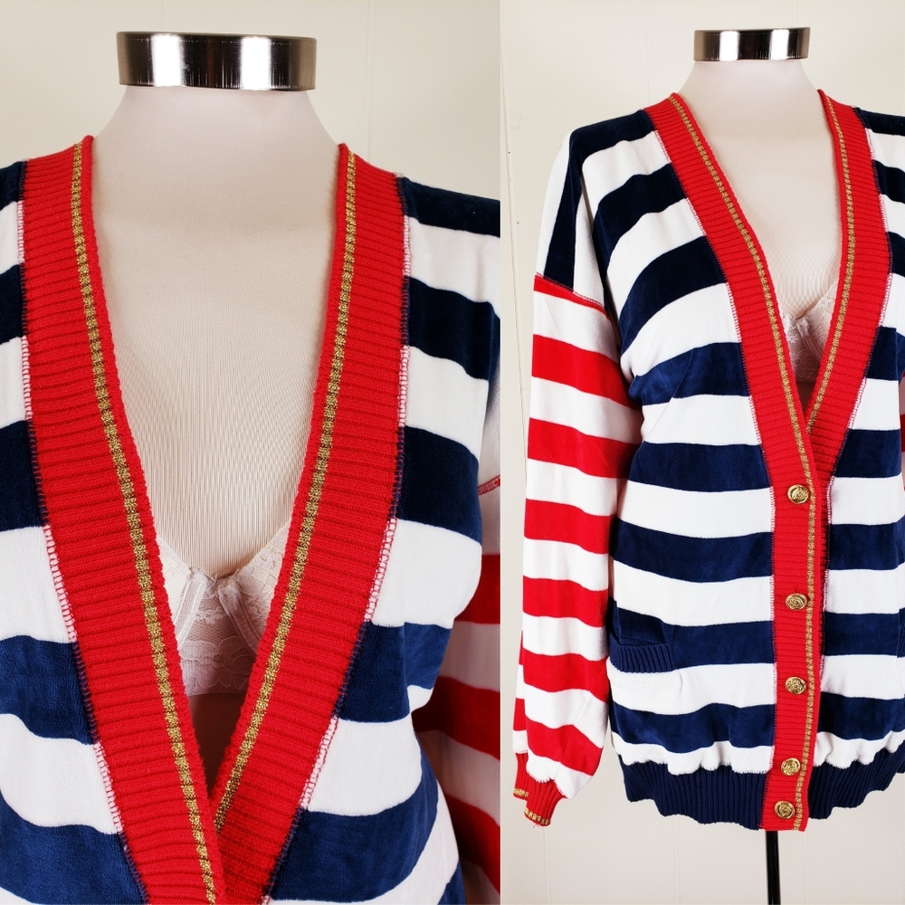 Vintage red, white, blue plussize cardigan sweater